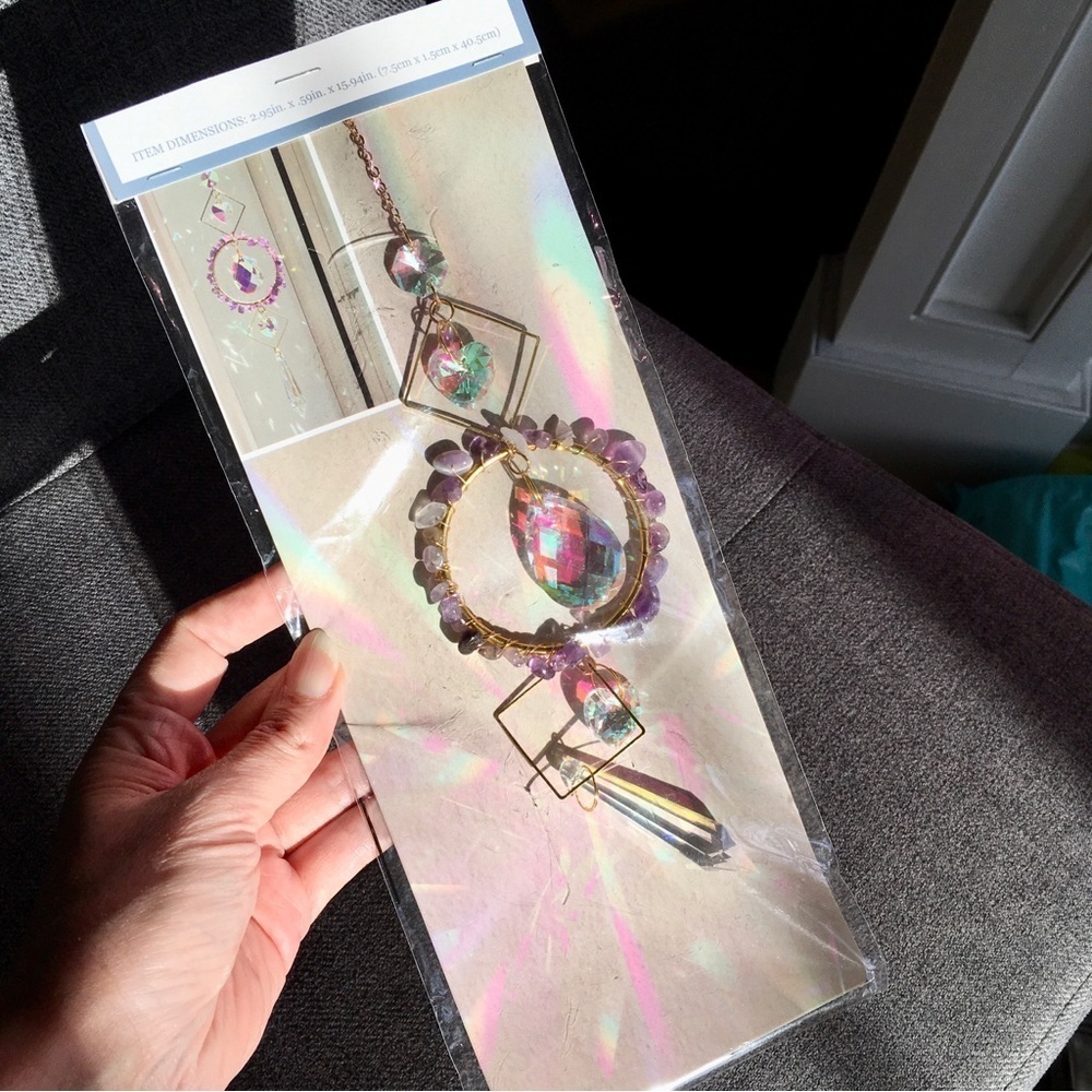 Hanging Faux Crystal Beaded Light / Dream Catcher, Purple, Clear, Gold, NWT